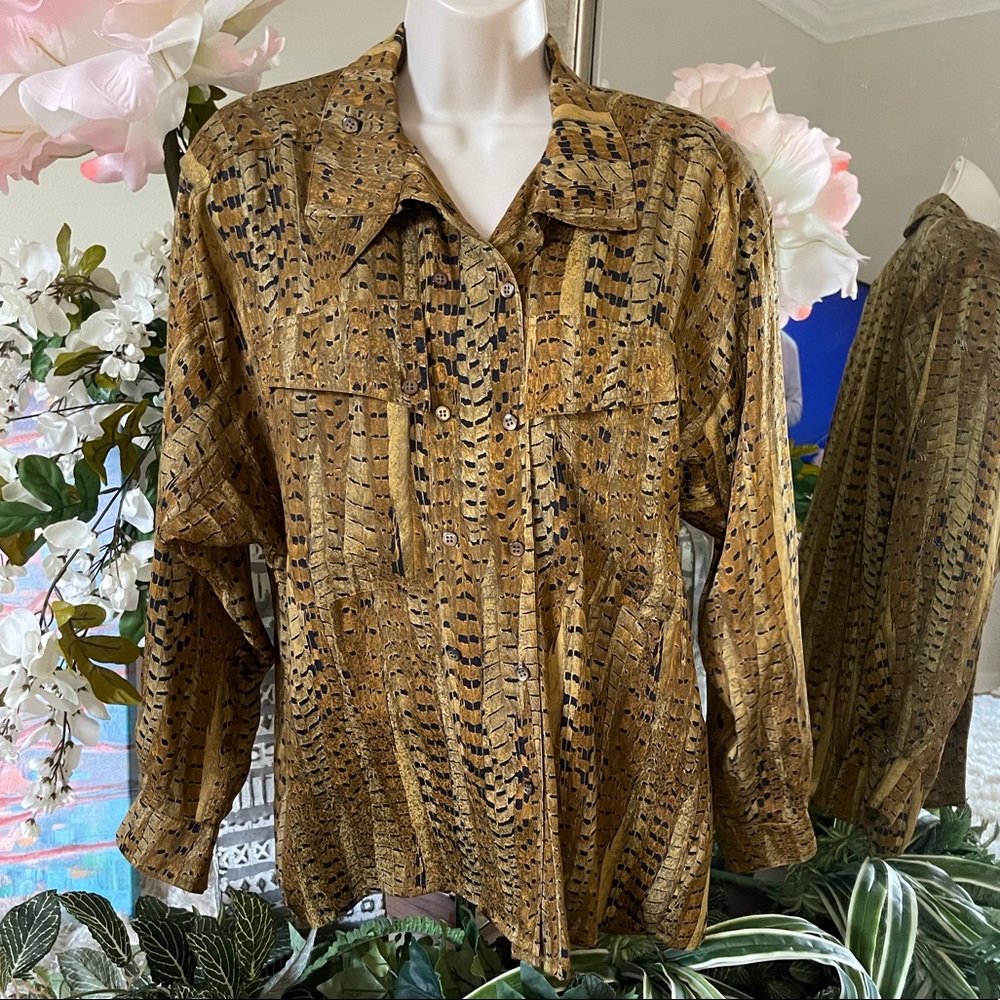 Escada Silk Blouse Gold Print